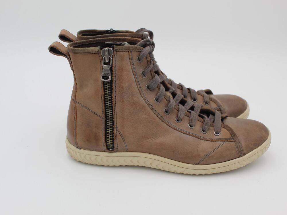 John Varvatos Sneakers Mens 8.5 Brown Leather High Top Zip Casual Shoes Moto